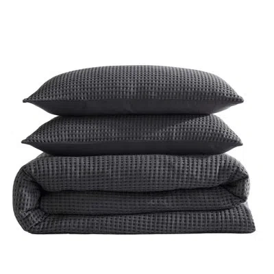 Kenneth Cole Solid Waffle Waffle Duvet Cover Set In Dark Grey