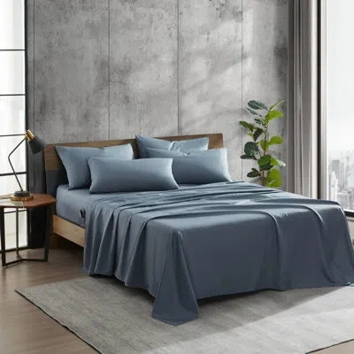 Kenneth Cole Solution Recyled Polyester Solid Bonus Sheet Set In Blue