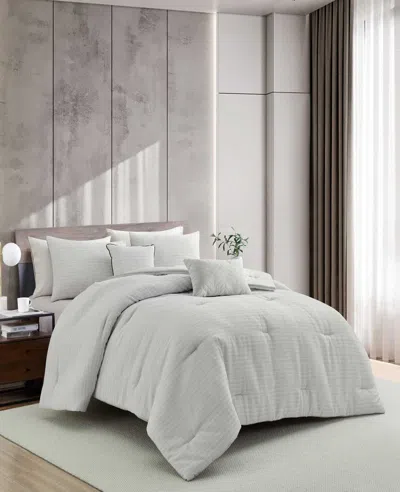Kenneth Cole Space Dye Grid Comforter Set In White