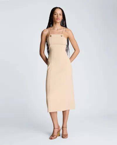 Kenneth Cole Square Neck Grommet Midi Dress In Neutral