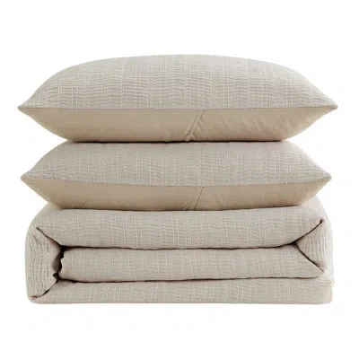 Kenneth Cole Stitched Gauze Solid Duvet Cover Set In Beige