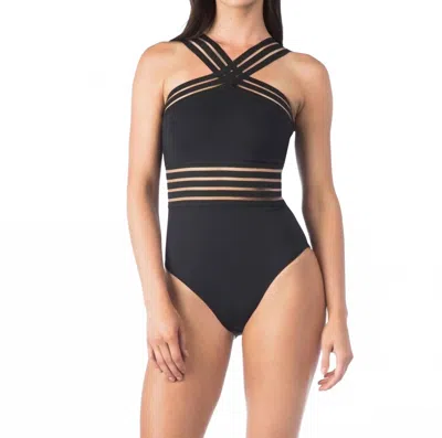 Kenneth Cole Stompin' In My Stilettos Black High Neck One Piece Swimsuit In Kkc Black