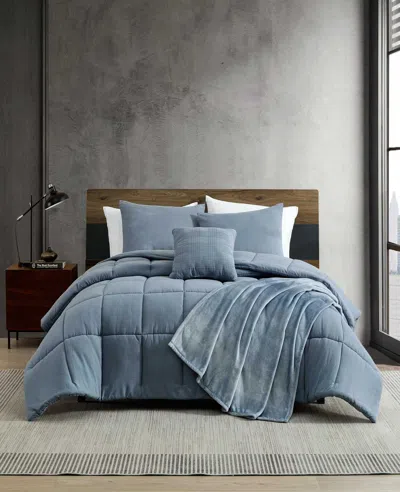 Kenneth Cole Stonewashed Solid Comforter Set In Blue