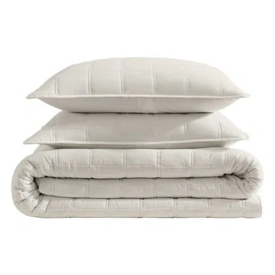 Kenneth Cole Stonewashed Solid Reversible Quilt Set In Beige