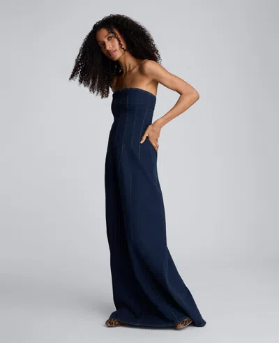 Kenneth Cole Strapless Denim Maxi Dress With Seaming In Blue