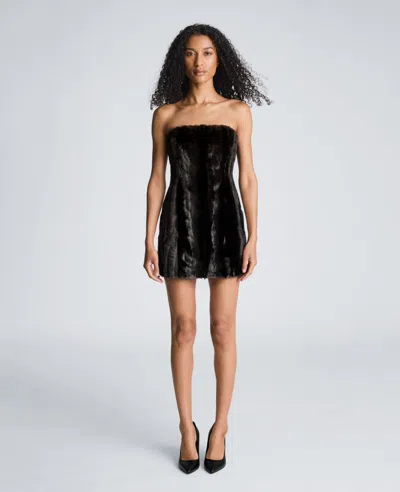 Kenneth Cole Strapless Faux Fur Mini Dress In Mink