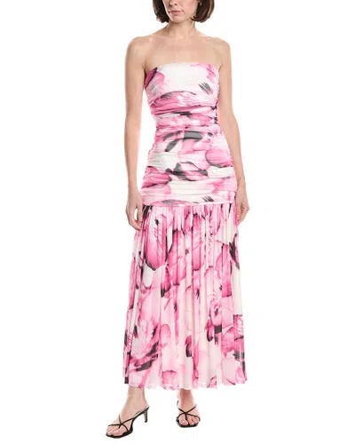 Kenneth Cole Strapless Printed Mesh Maxi Dress In Pink