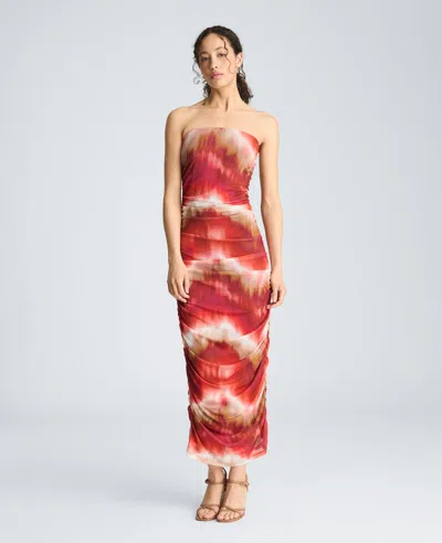 Kenneth Cole Strapless Ruched Midi Dress In Multi