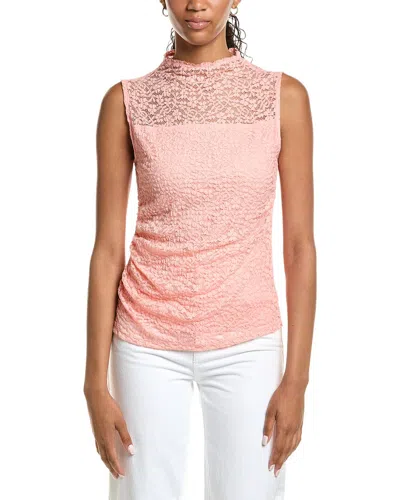 Kenneth Cole Stretch Lace Drape Mock Neck Tank In Pink
