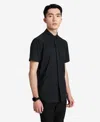 Kenneth Cole Stretch Short Sleeve Button-down Shirt In Black