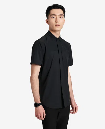 Kenneth Cole Stretch Short Sleeve Button-down Shirt In Black
