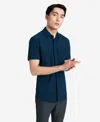Kenneth Cole Stretch Short Sleeve Button-down Shirt In Blue