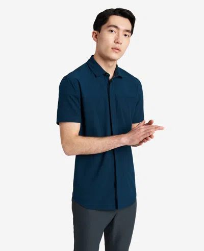 Kenneth Cole Stretch Short Sleeve Button-down Shirt In Blue