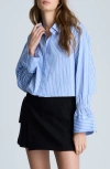 Kenneth Cole Pull On Assymetrical Faux Wrap Buckle Skort In Shadow Blue/pure White