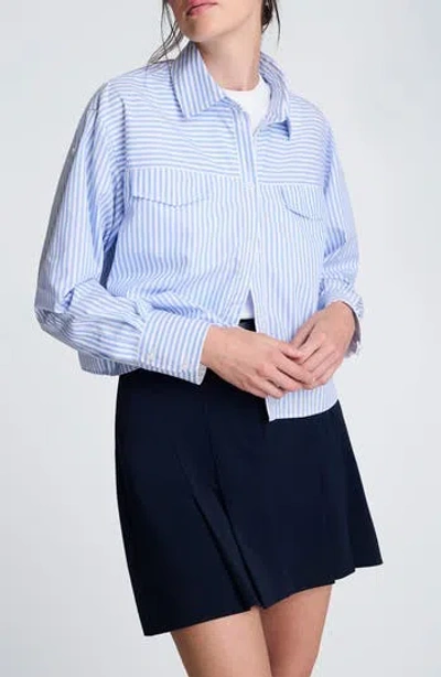 Kenneth Cole Stripe Crop Button-up Shirt In Blue