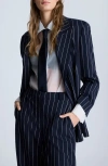 Kenneth Cole Women's Pinstriped Double-breasted Jacket In Dark Navy/pure White