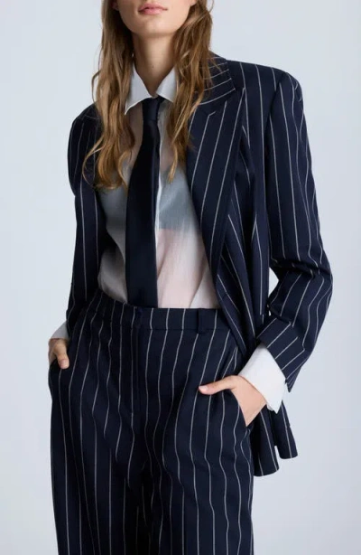 Kenneth Cole Women's Pinstriped Double-breasted Jacket In Dark Navy,pure White