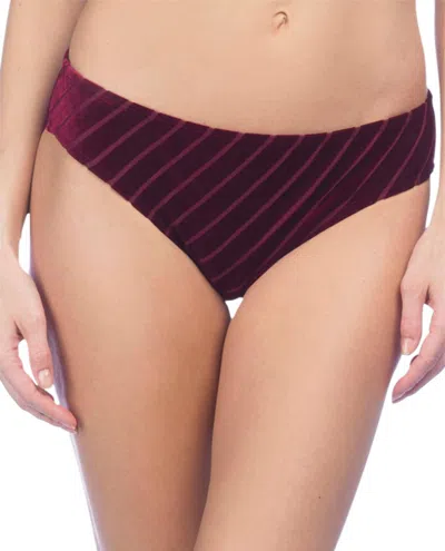 Kenneth Cole Stripe Hipster Bikini Bottom In Kkc Burgundy Velvet