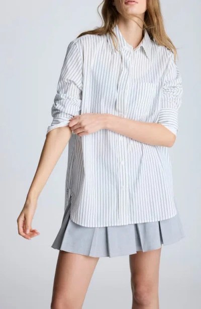 Kenneth Cole Stripe Oversize Button-up Shirt In Pure White/black