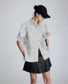 Kenneth Cole Stripe Poplin Button Front Shirt In Gray