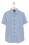 Kenneth Cole Stripe Short Sleeve Button-up Sport Shirt In Blue/ White