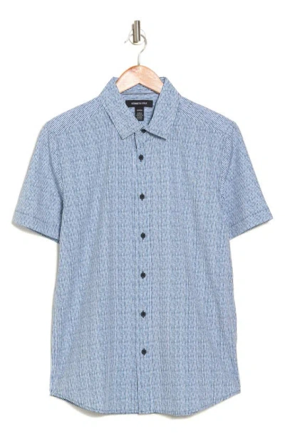 Kenneth Cole Stripe Short Sleeve Button-up Sport Shirt In Blue