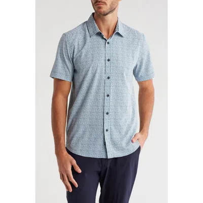 Kenneth Cole Stripe Short Sleeve Button-up Sport Shirt In Blue/white