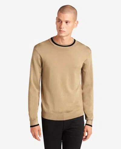 Kenneth Cole Striped Collar Pullover Knit In Light Brown