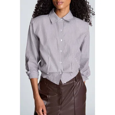 Kenneth Cole Striped Cropped Cotton Button Down Shirt In Multi