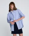 Kenneth Cole Striped Poplin Flip Cuff Button Down Shirt In Blue