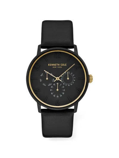 Kenneth Cole 서브 다이얼 레더 42mm 시계 In Black
