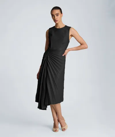 Kenneth Cole Sunburst Pleat Midi Dress In Black