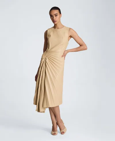 Kenneth Cole Sunburst Pleat Midi Dress In Brown