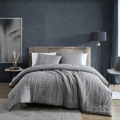Kenneth Cole Sussex Flannel Black Duvet Cover Set In Black;beige