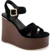 Kenneth Cole Taelyn Ankle Strap Platform Wedge Sandal In Black Suede