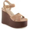 Kenneth Cole Taelyn Platform Wedge Sandal In Sesame Suede