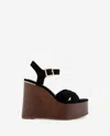 Kenneth Cole Taelyn Ankle Strap Platform Wedge Sandal In Black Suede