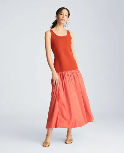 Kenneth Cole Tank Dress With Draped Woven Skirt In Multi