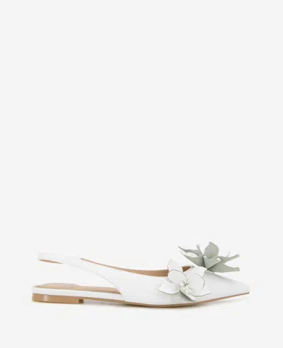 Kenneth Cole Tayla Patent Floral Appliqué Slingback In White Patent
