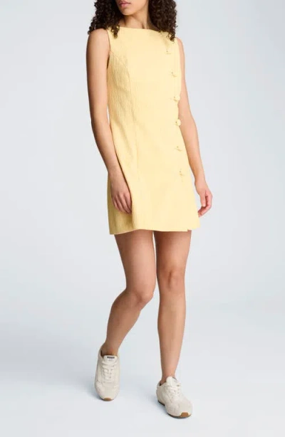 Kenneth Cole Texture Button Front Sleeveless Sheath Dress In Yellow