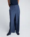Kenneth Cole Textured Pinstripe Fly Front High Rise Boyfriend Wide Leg Pant In Blue