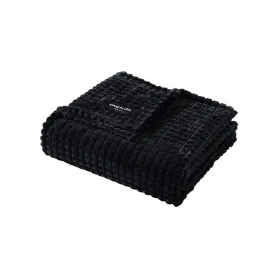 Kenneth Cole Textured Solid Plush Throw Blanket In Black