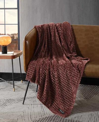 Kenneth Cole Textured Solid Throw Blanket In Brown