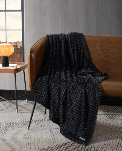 Kenneth Cole Textured Solid Throw Blanket In Black