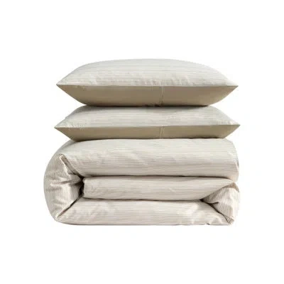 Kenneth Cole Textured Stripe Reversible Beige Duvet Cover Set In Neutral