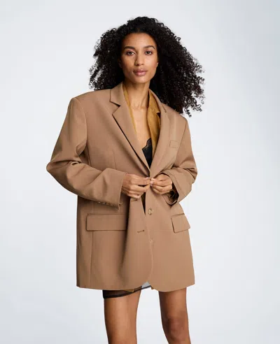 Kenneth Cole Three Button Boyfriend Jacket With Flap Pockets In Brown