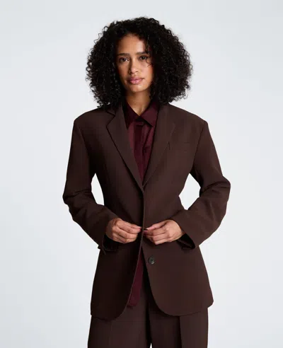 Kenneth Cole Three Button Boyfriend Jacket With Flap Pockets In Brown
