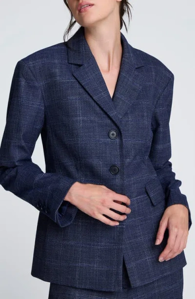 Kenneth Cole Three Button Windowpane Check Blazer In Black