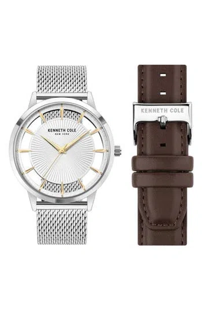 Kenneth Cole Three-hand Quartz Watch With Interchangeable Straps, 45mm In Brown