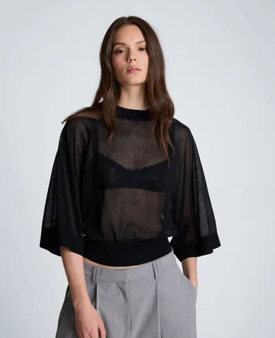 Kenneth Cole Three-quarter Sleeve Raglan Crew Sweater In Black